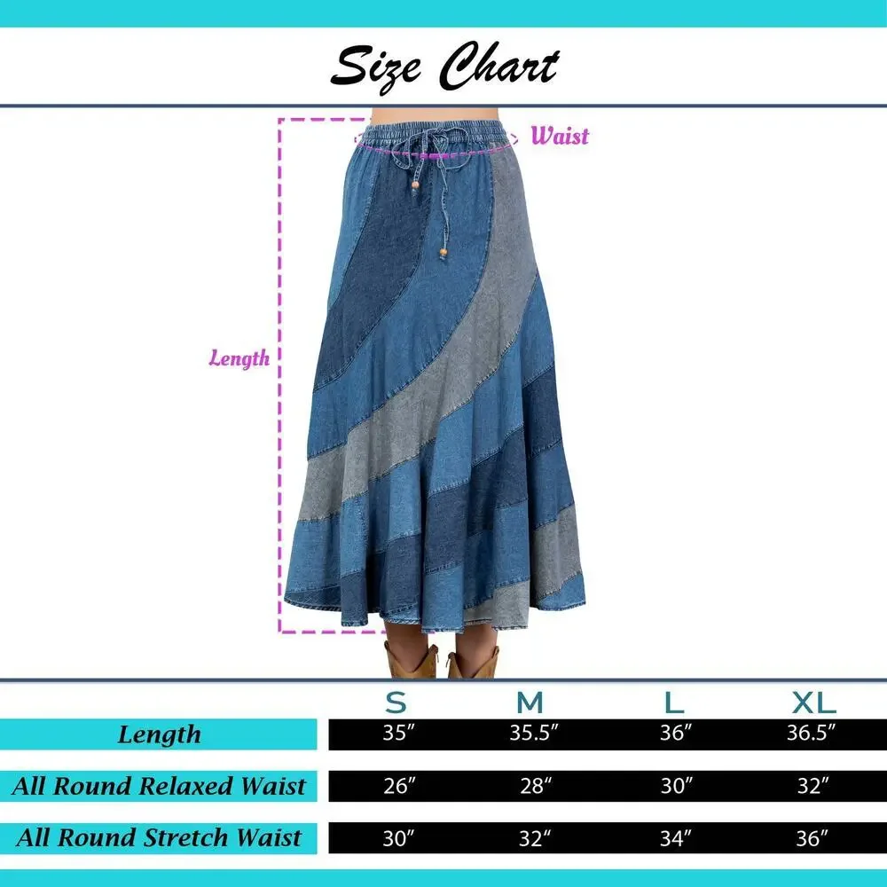Young Threads Mid-Length Denim Skirt With Asymmetrical Panels - Picture 5 of 7